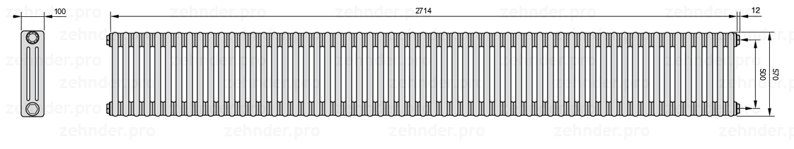 Схема (чертеж) Радиатор Zehnder Charleston 3057/59 №7610 Technoline TL
